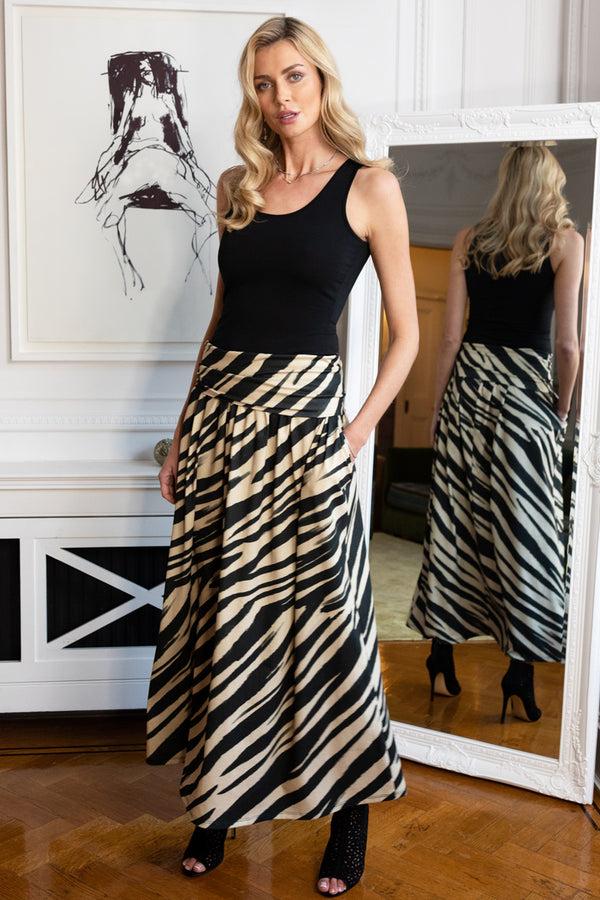 hot squash Roll Top Maxi Skirt Animal Stripes
