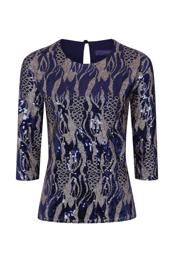 Hot Squash Round Neck Sequin Party Top