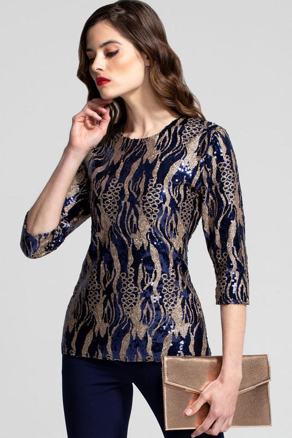 hot squash Round Neck Sequin Party Top