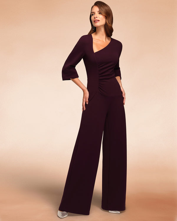 Hot Squash Ruched Jumpsuit With Sleeves Damson