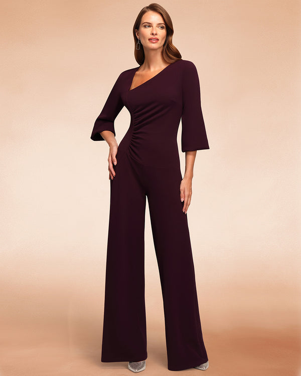 hot squash Ruched Jumpsuit with Sleeves Damson