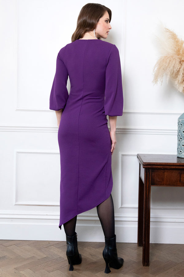 Hot Squash Ruched Scuba Midi Dress Purple