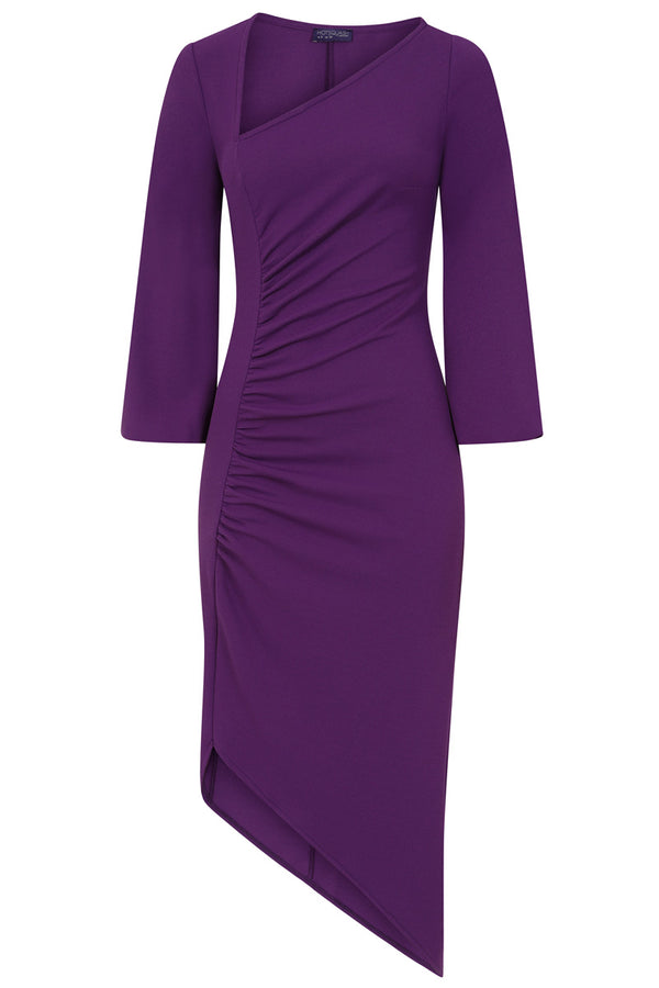 Hot Squash Ruched Scuba Midi Dress Purple