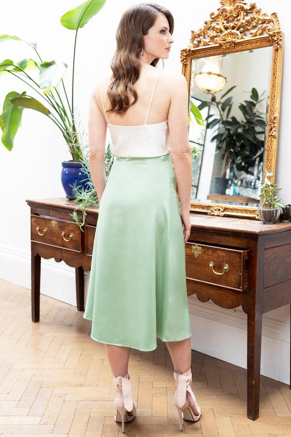 Hot Squash Satin Midi Skirt With Side Split Mint