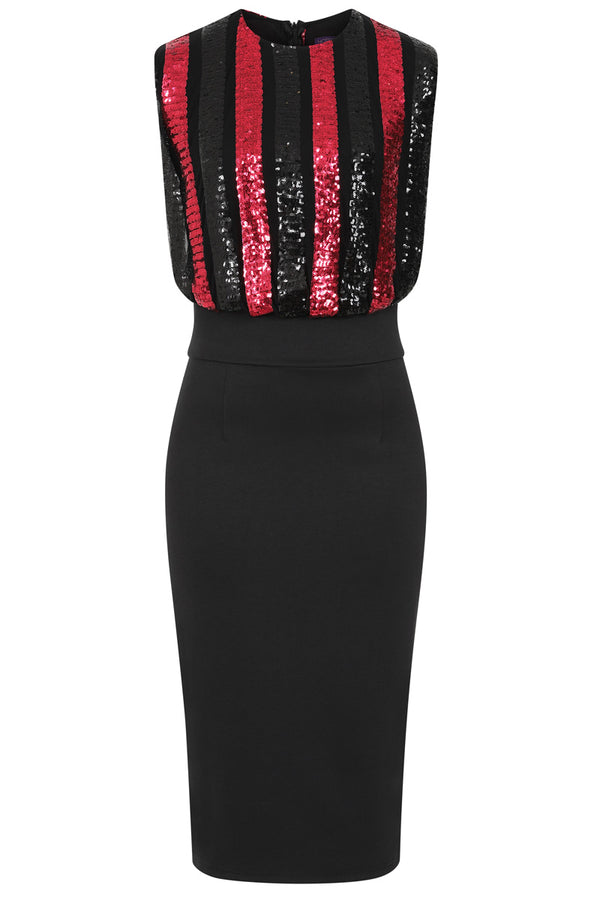 Hot Squash Sequin Bodice Ponte Dress Red/Black