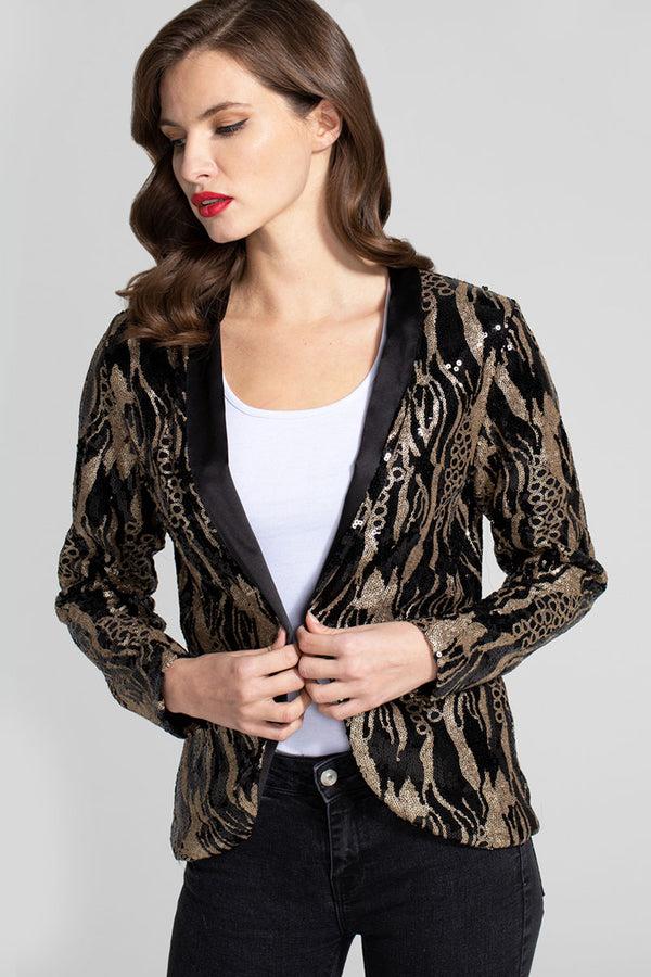 hot squash Sequin Jacket with Tuxedo Trim