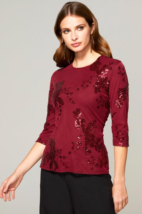 Hot Squash Sequin Party Top Red Flowers