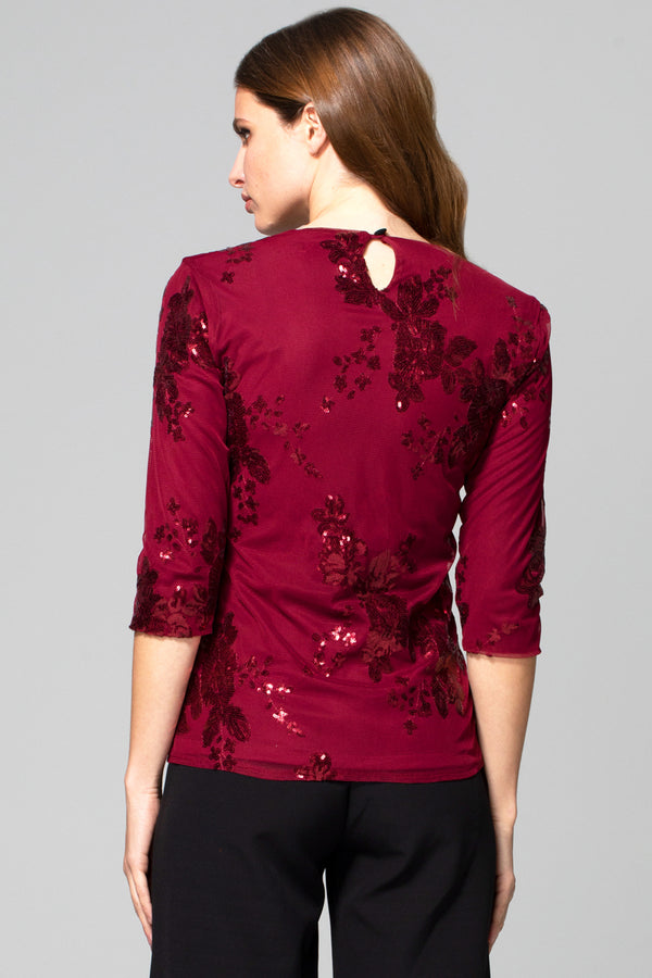 Hot Squash Sequin Party Top Red Flowers