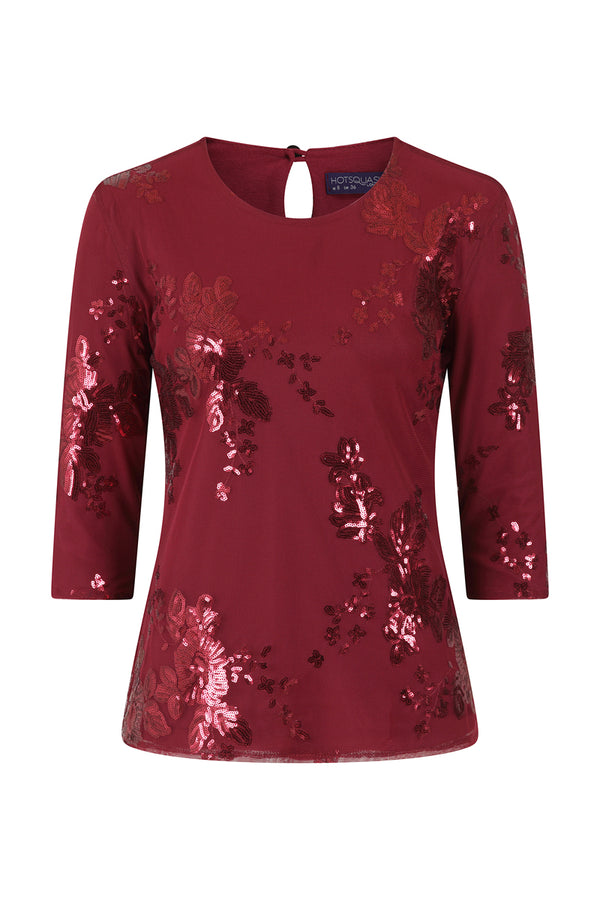 Hot Squash Sequin Party Top Red Flowers