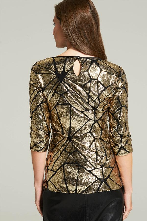 Hot Squash Sequin V Neck Top Gold
