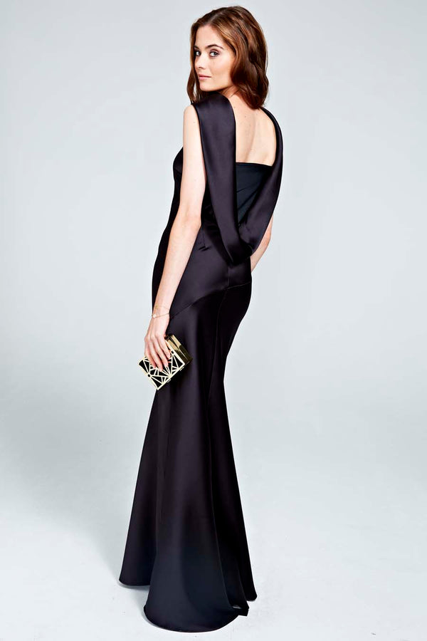 Hot Squash Silky Gown With Cowl Neck Black