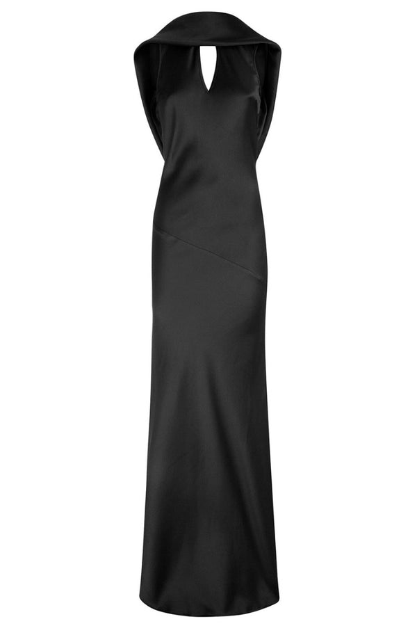 Hot Squash Silky Gown With Cowl Neck Black