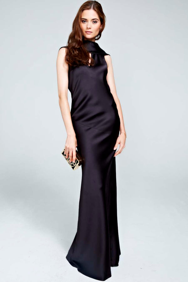 hot squash Silky gown with cowl neck Black