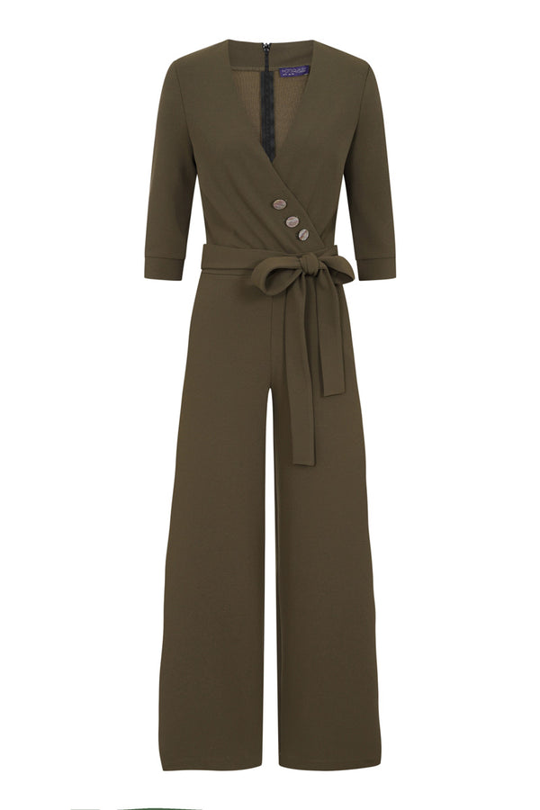 Hot Squash Smart Scuba Jumpsuit With Buttons Khaki