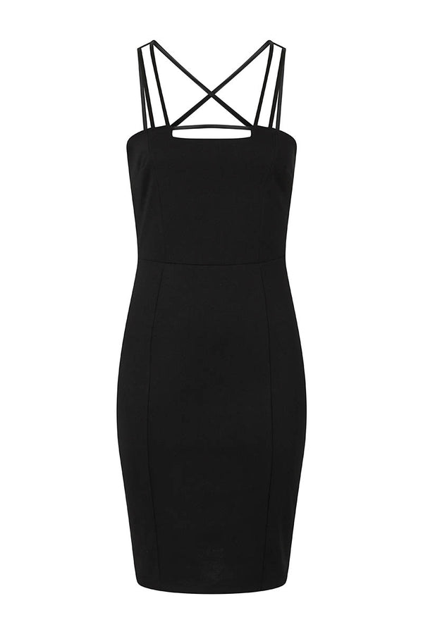 Hot Squash Spaghetti Strap Ponte Dress Black