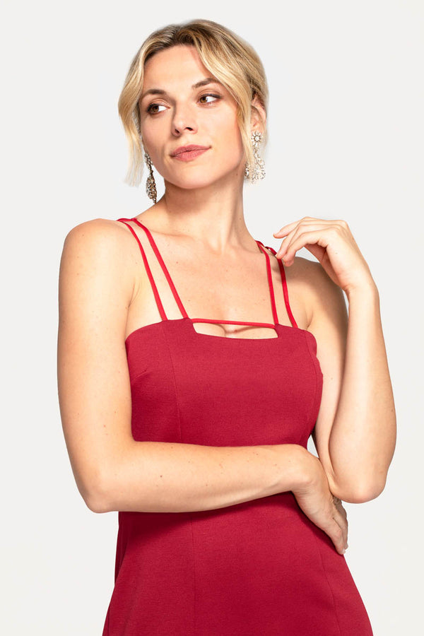 Hot Squash Spaghetti Strap Ponte Dress Red