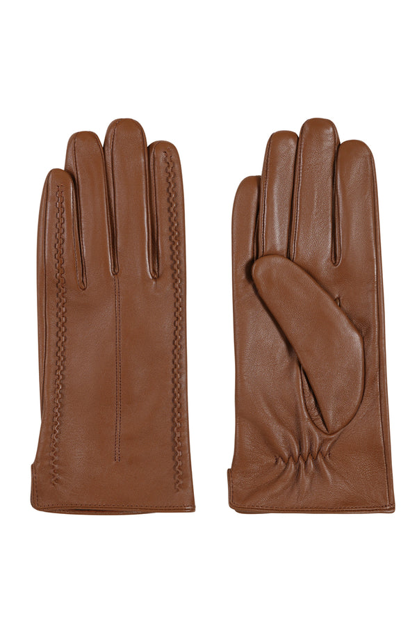 hot squash Stitch Detail Leather Gloves
