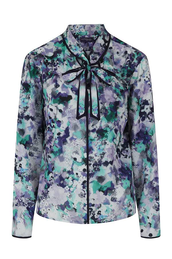 Hot Squash Tie Neck Crepe Blouse Navy