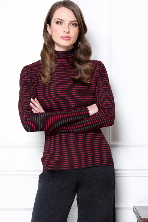 Hot Squash Turtle Neck Top Black / Red Stripes