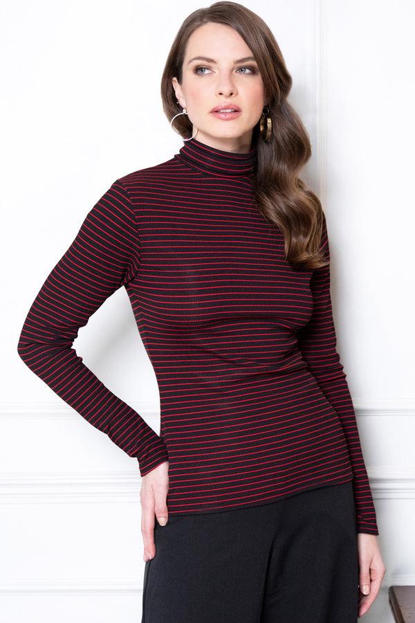 hot squash Turtle Neck Top Black / Red Stripes