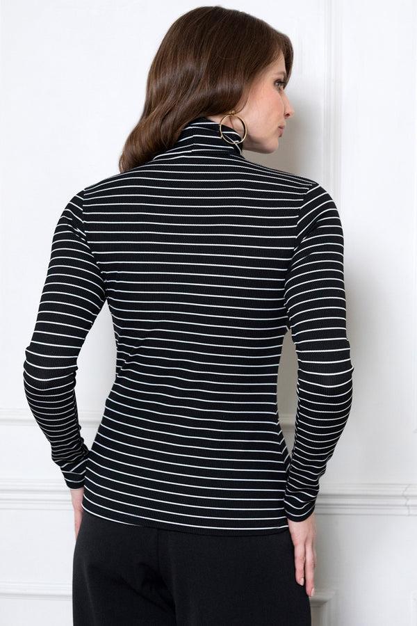 Hot Squash Turtle Neck Top Black / White Stripes