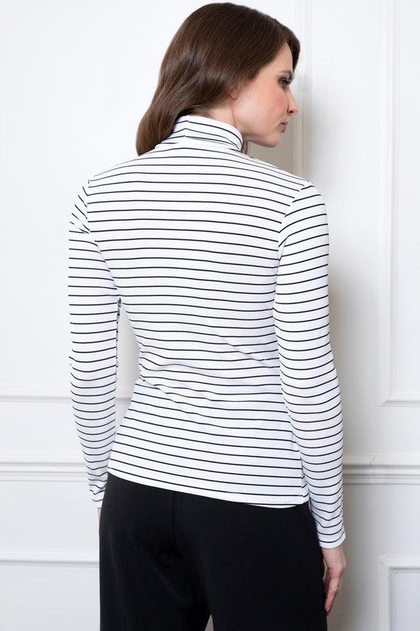 Hot Squash Turtle Neck Top White / Black Stripes