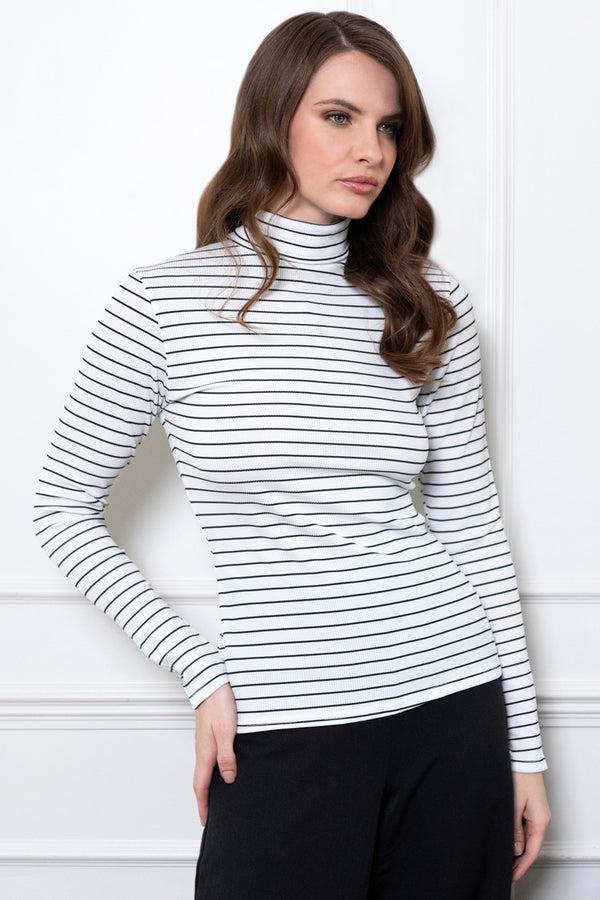 hot squash Turtle Neck Top White / Black Stripes