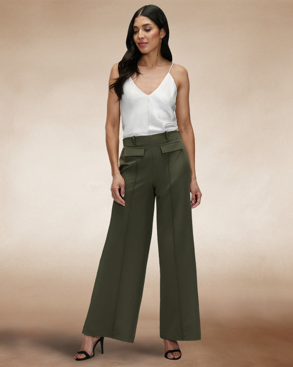 Hot Squash Utility Style Wide Leg Trousers Khaki