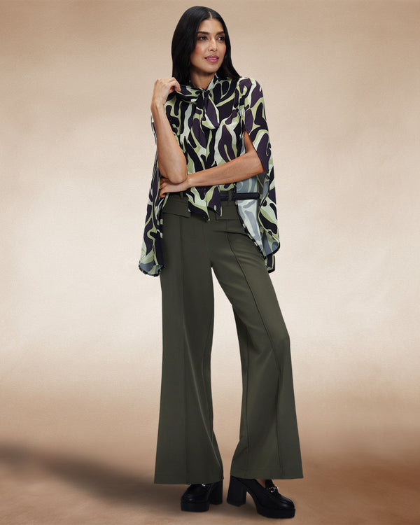 Hot Squash Utility Style Wide Leg Trousers Khaki