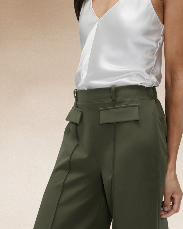 Hot Squash Utility Style Wide Leg Trousers Khaki