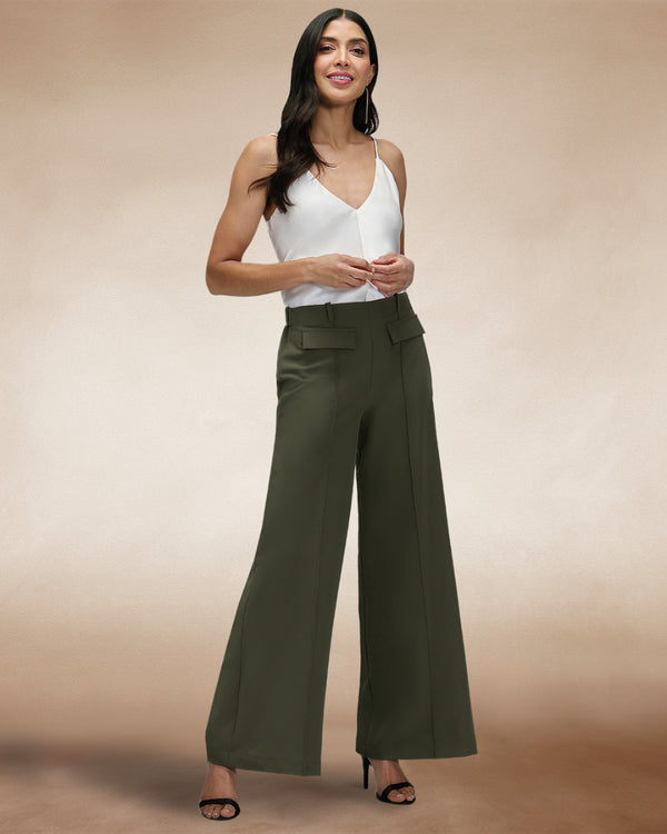 hot squash Utility Style Wide Leg Trousers Khaki