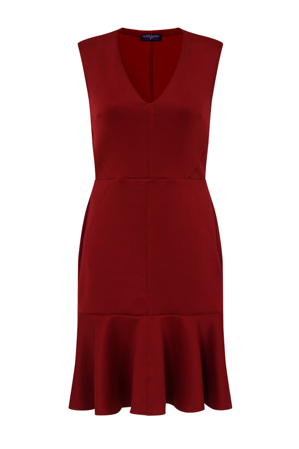 hot squash V-neck Drop Waist Ponte Dress Red