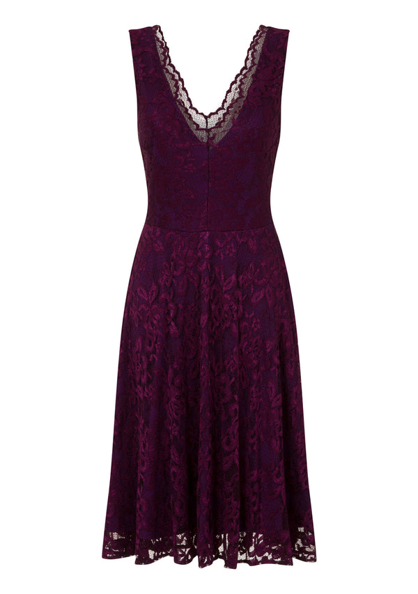 Hot Squash V-Neck Floral Lace Dress Purple
