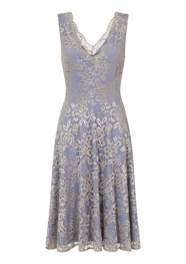 Hot Squash V-Neck Floral Lace Dress Silver
