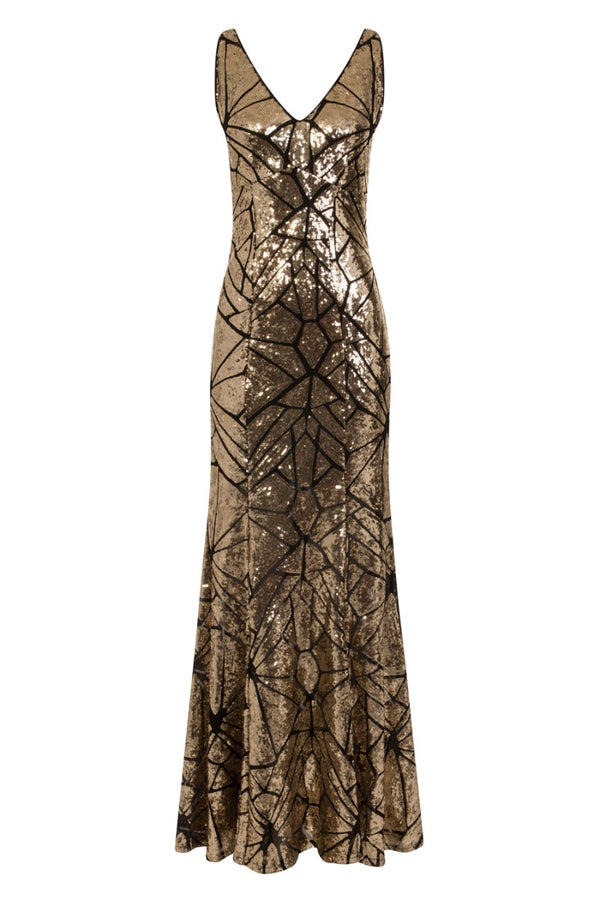 Hot Squash V Neck Sequin Maxi Dress