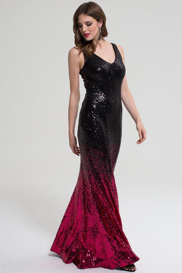 hot squash V Neck Sequin Maxi Dress