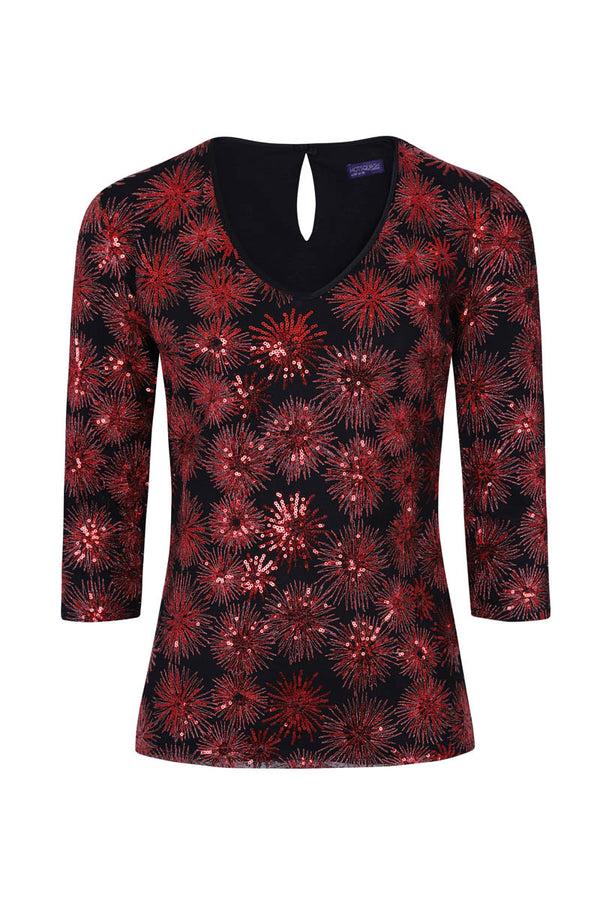 Hot Squash V Neck Sequin Party Top