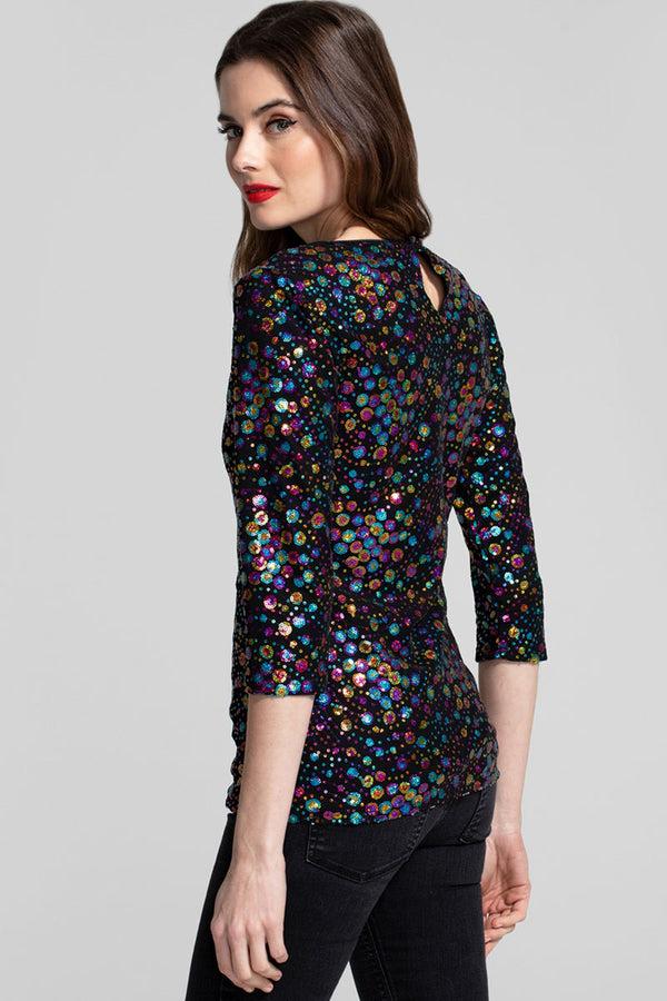 Hot Squash V Neck Sequin Party Top Colourful Dots