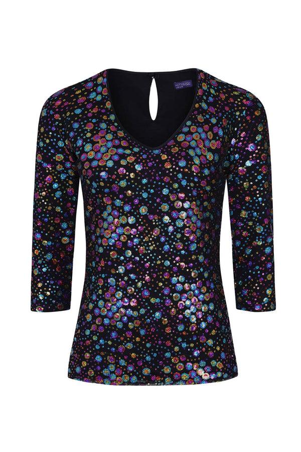 Hot Squash V Neck Sequin Party Top Colourful Dots