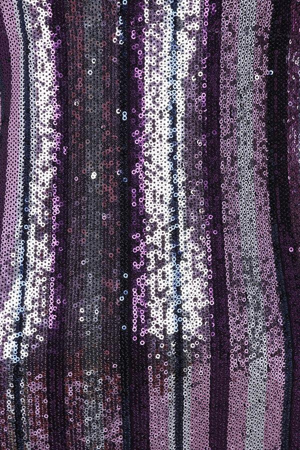 Hot Squash V Neck Sequin Party Top Purple Stripes