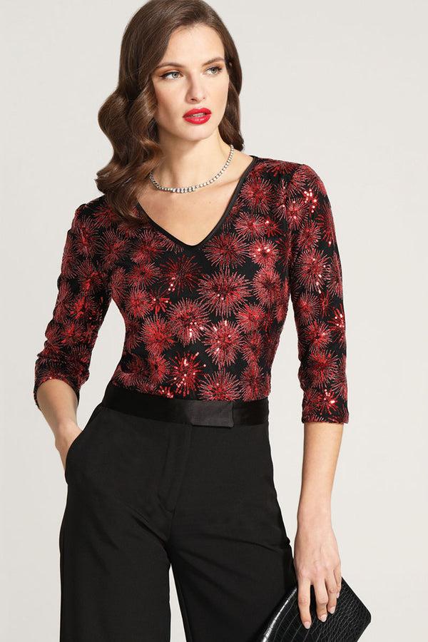 hot squash V Neck Sequin Party Top