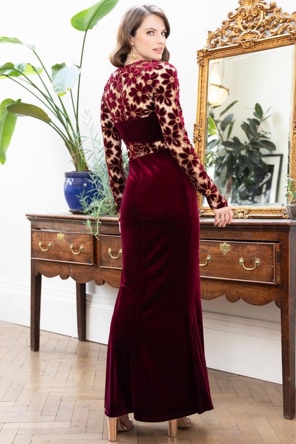 Hot Squash Velvet Embroidered Gown Wine