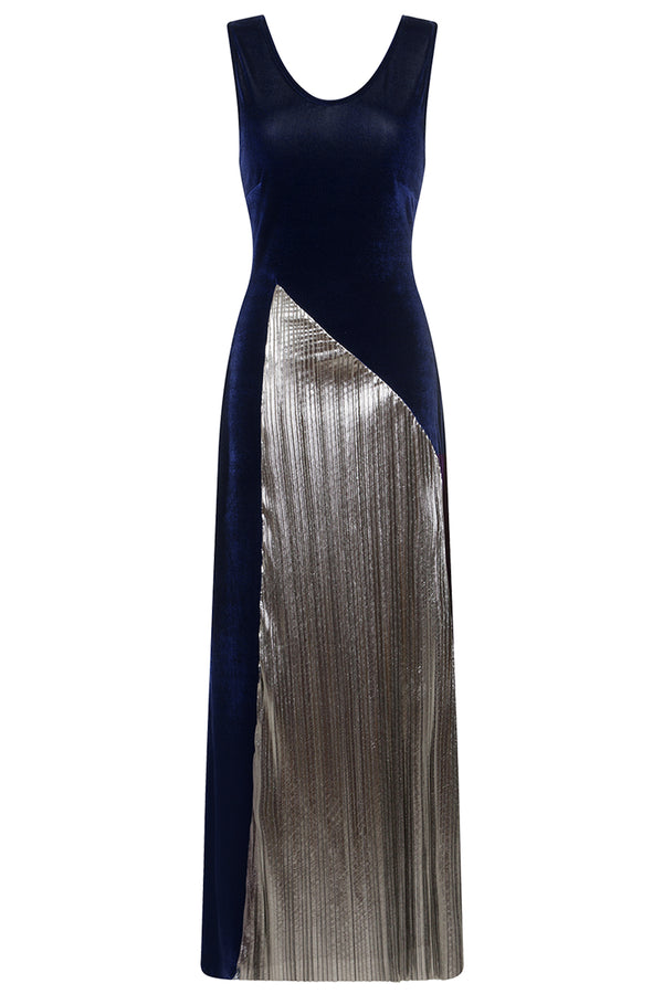 hot squash Velvet Pleat Maxi Dress