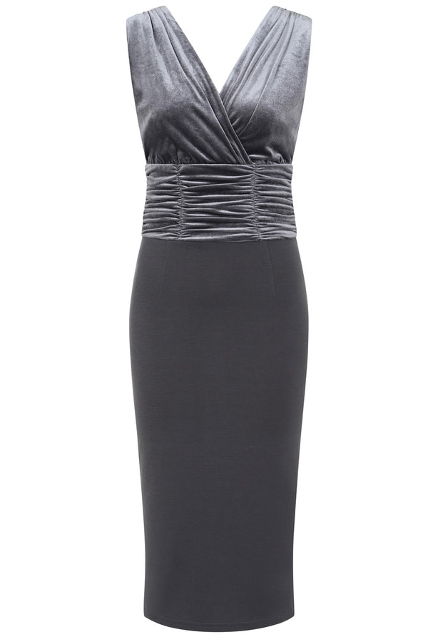 Hot Squash Velvet Ruched Dress Silver