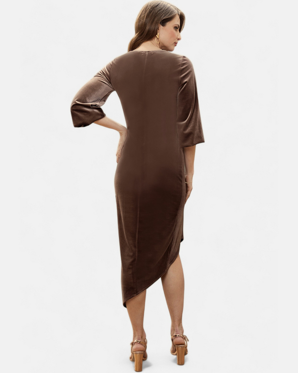 Hot Squash Velvet Ruched Party Dress Mink