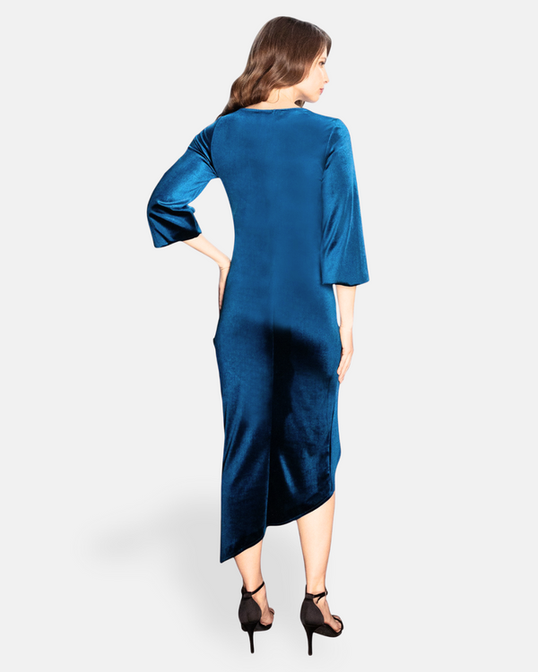 Hot Squash Velvet Ruched Party Dress Sapphire