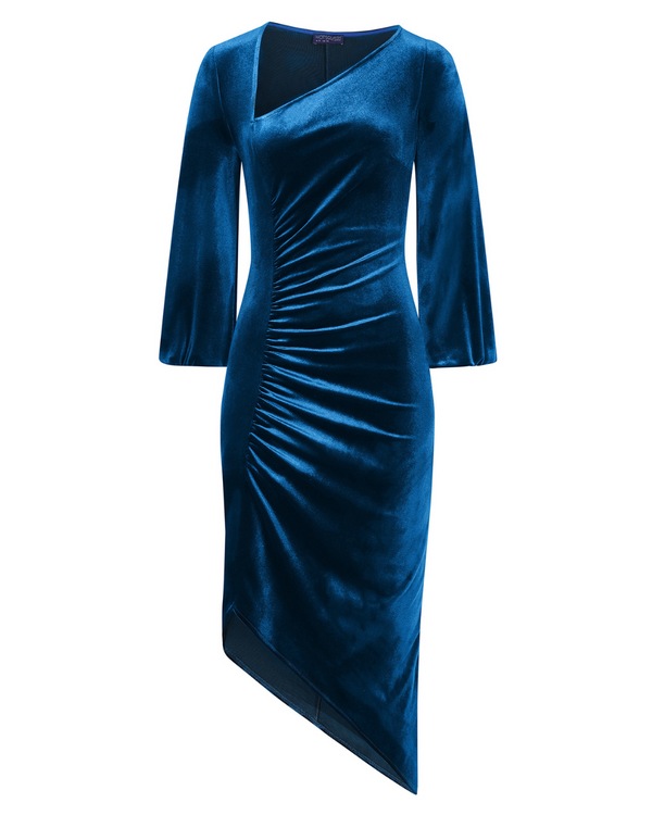 Hot Squash Velvet Ruched Party Dress Sapphire
