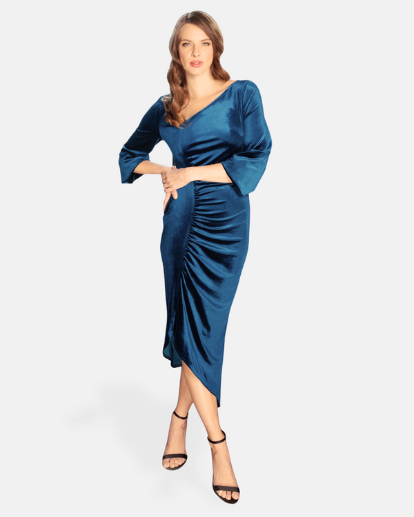 hot squash Velvet Ruched Party Dress Sapphire