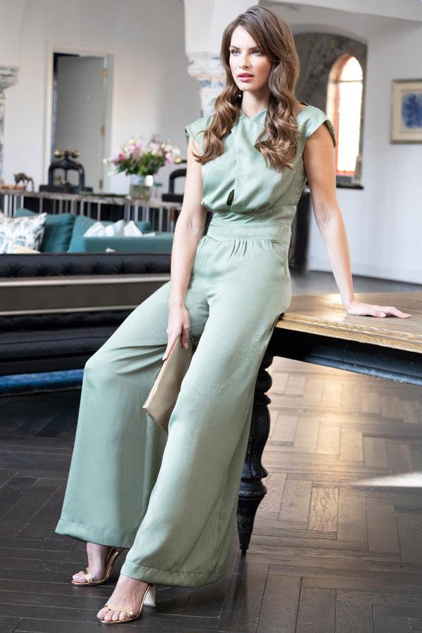 Hot Squash Velvet Satin Jumpsuit Khaki