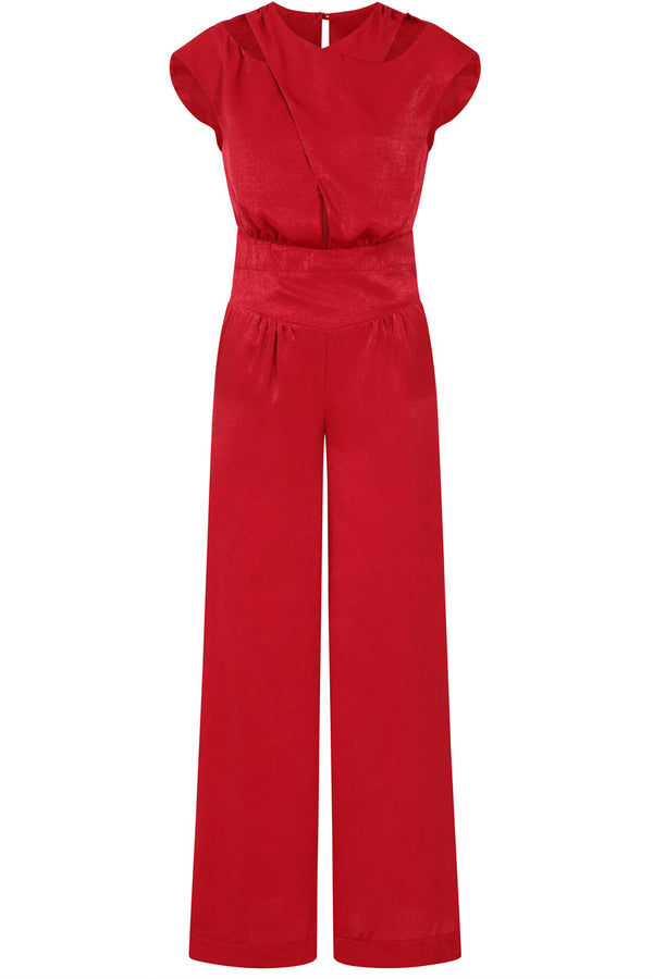Hot Squash Velvet Satin Jumpsuit Red